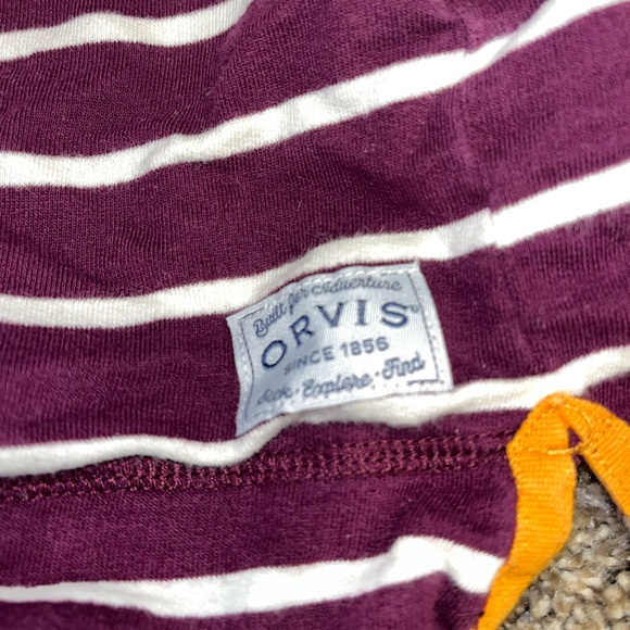 ORVIS Burgundy Stripe Pullover Cowl Neck Sweatshirt Kangaroo Pocket Womens XL - Picture 6 of 7